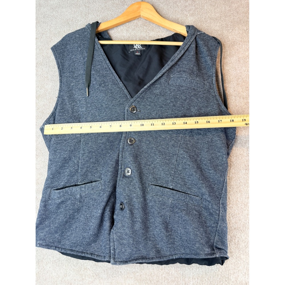 Rock & Republic Mens Blue Heathered Hooded Button Front Vest Large L - Picture 4 of 8